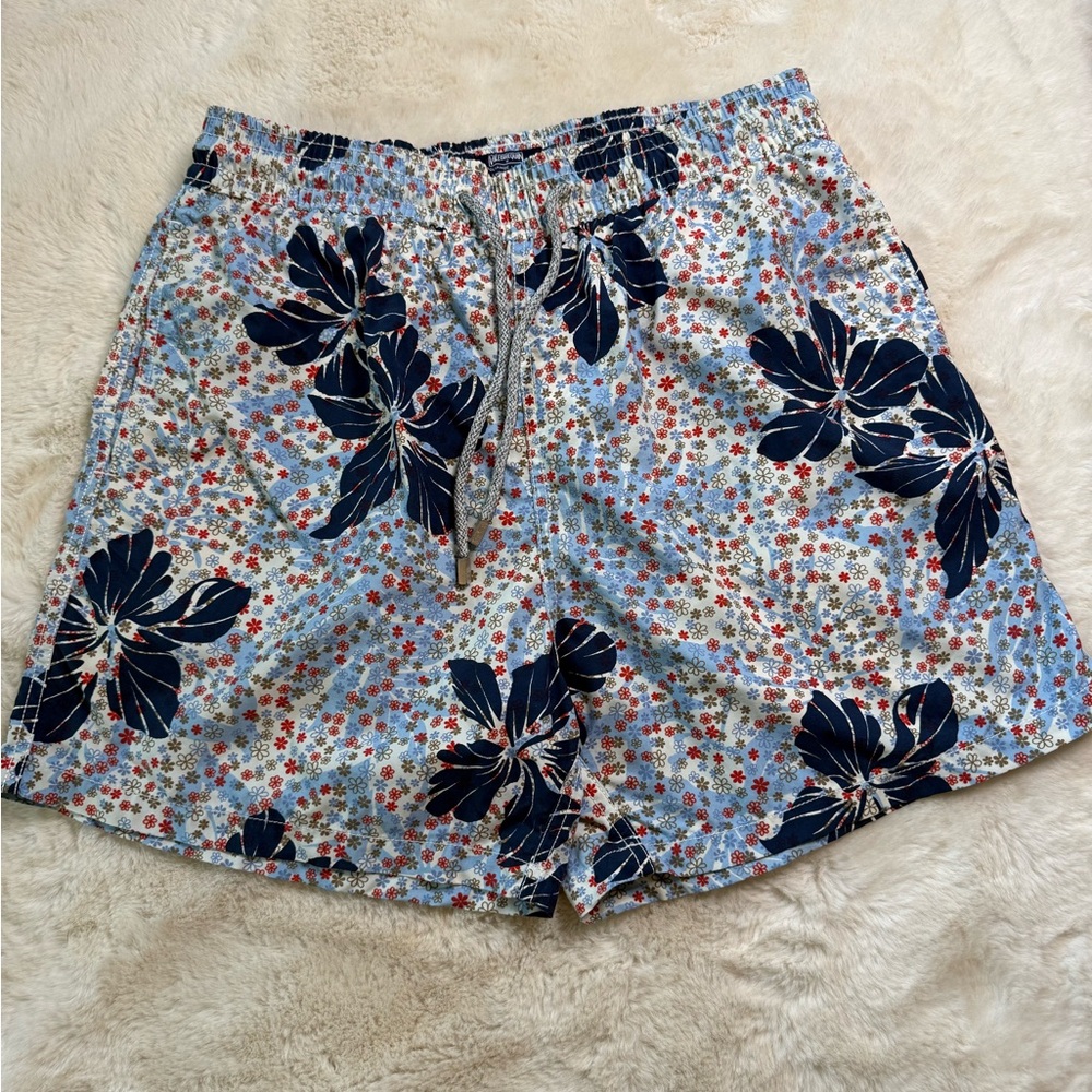 Vilebrequin Blue and Black Bermuda Shorts with Floral Design